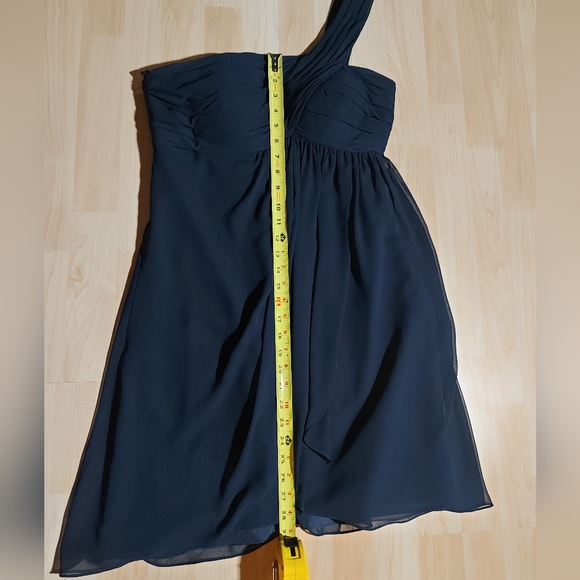 Bill Levkoff Blue Chiffon One Shoulder Dress - Picture 3 of 9